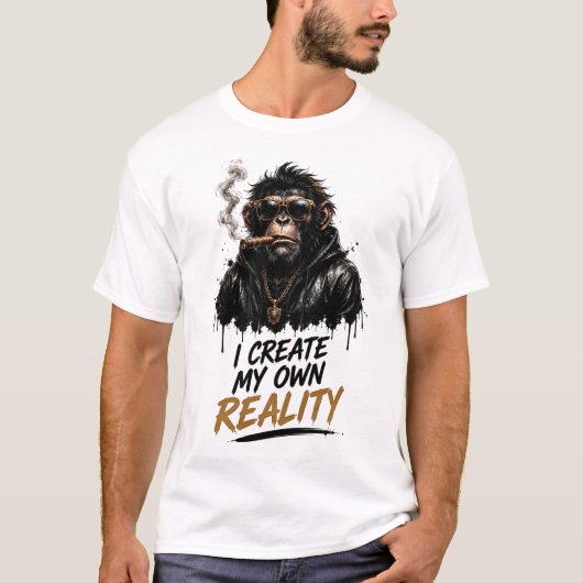 我が実在は己で創るチンパンジー Tシャツ (正面)