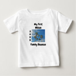 我が家のファミリーリユニオン ヤシの木ビーチの思い出 ベビーTシャツ