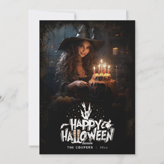 我が家の不気味な時代のハロウィン家族の年賀状 シーズンカード (裏面)