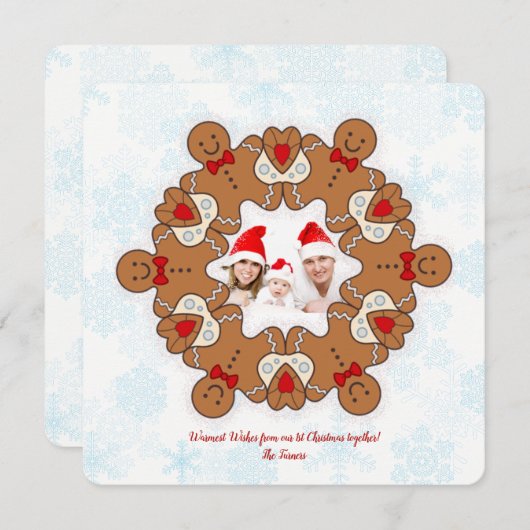 我が家の初めてのクリスマスマンダラジンジャーブレッドフォトファミリー シーズンカード (正面/裏面)
