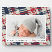 我が家の初めてのクリスマス　モダンなチェックの赤ちゃん写真 フォトプラーク (正面)