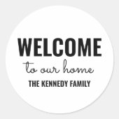 我が家の家名へようこそ白黒 ラウンドシール (正面)