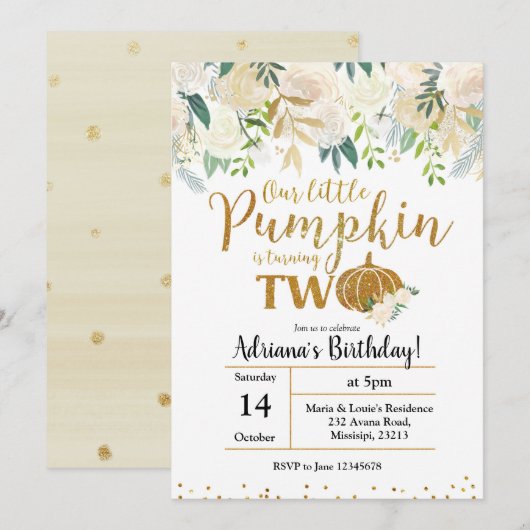 我が家の小さなパンプキンが2歳になる お誕生日招待状 招待状 (正面/裏面)