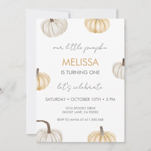 我が家の小さなパンプキンのキュートなボヘミアンフォールバースデーパーティー 招待状 (正面)