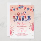 我が家の小さな花火　ピーチちゃん　1歳の誕生日パーティー 招待状 (正面)