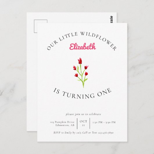我が家の小さな野の花　1歳の誕生日　シンプルフラワー ポストカード (正面/裏面)