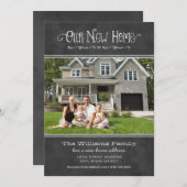 我が家の新しい黒素朴い黒い黒板写真が動く 案内状 (正面/裏面)