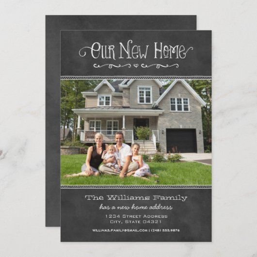 我が家の新しい黒素朴い黒い黒板写真が動く 案内状 (正面/裏面)