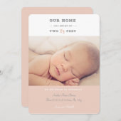 我が家は二つの足の誕生発表で成長 案内状 (正面/裏面)