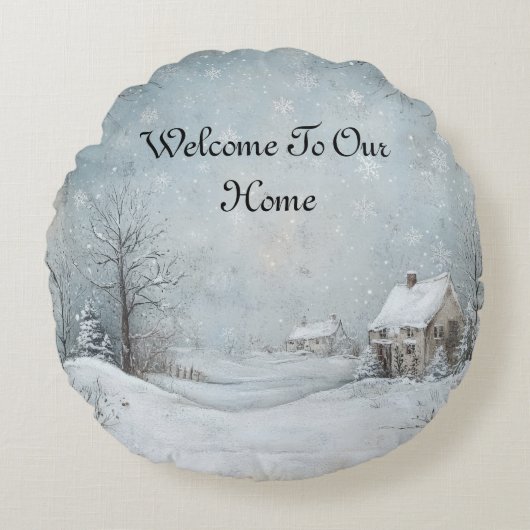 我が家へようこそパーソナライズされた ラウンドクッション (正面)