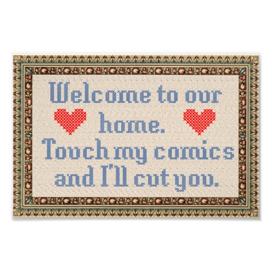 我が家へようこそ/私はあなたを切るクロスフェイクステッチ フォトプリント            (正面)