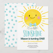 我らの小さな太陽少年、青い蝶ネクタイの日誕生日 招待状 (正面/裏面)