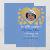 我らの小さな愛の塊 ボーイ・ブルー・ゴールドハート・バースデー 招待状 (正面/裏面)