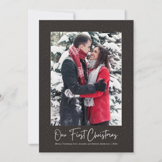 我エレガント々の初めてのクリスマス結婚した雪 シーズンカード (正面)