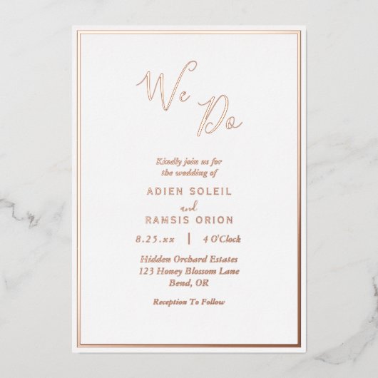 我エレガント々モダンは結婚バラ金ゴールド 箔招待状 (正面)