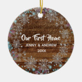 我パーソナライズされた々の新しい家の雪素朴片 セラミックオーナメント (正面)