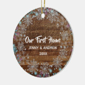 我パーソナライズされた々の新しい家の雪素朴片 セラミックオーナメント (左)