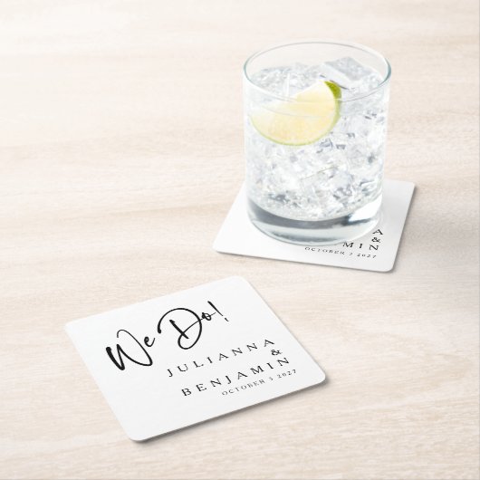 我モダン々はエレガントカスタム白黒結婚の スクエアペーパーコースター (インサイチュ)