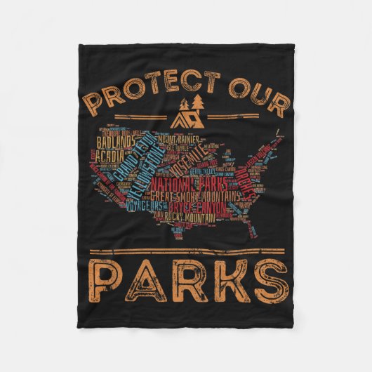 我保護々のパークス国立公園マップ屋外ハイキング フリースブランケット (正面)