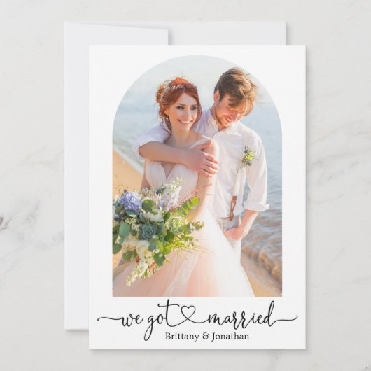 我得書道結婚したハート結婚アーチ 案内状 (正面)