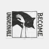 我慢できない黒猫の噛む手おもしろいCa フリースブランケット (正面(横))