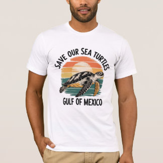 我救々のウミガメレトロサンセットメキシコ湾 Tシャツ