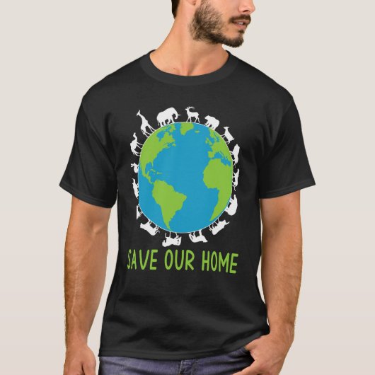 我救家の動物野生生物保護地球 Tシャツ (正面)