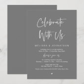 我祝らと共に結婚、の駆け落ちパーティー、グレー 招待状 (正面/裏面)