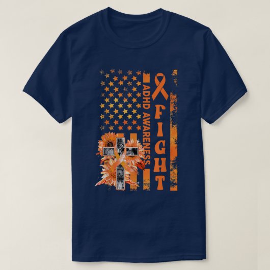 戦うアメリカ国旗ひまわりクリスチャンADHD認識度 Tシャツ (デザイン正面)