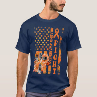 戦うアメリカ国旗ひまわりクリスチャンADHD認識度 Tシャツ