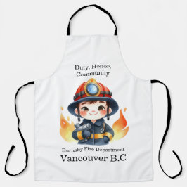 戦う準備ができている陽気な若い消防士 エプロン