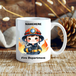戦う準備ができている陽気な若い消防士 コーヒーマグカップ