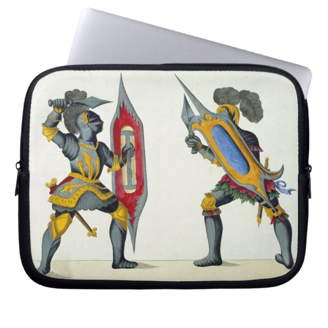 戦っている2人の騎士「の歴史からのプレート ラップトップスリーブ (正面)
