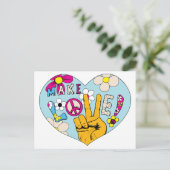 戦争ではなく愛を作る60sヒッピー平和のサイン ポストカード (スタンド正面)