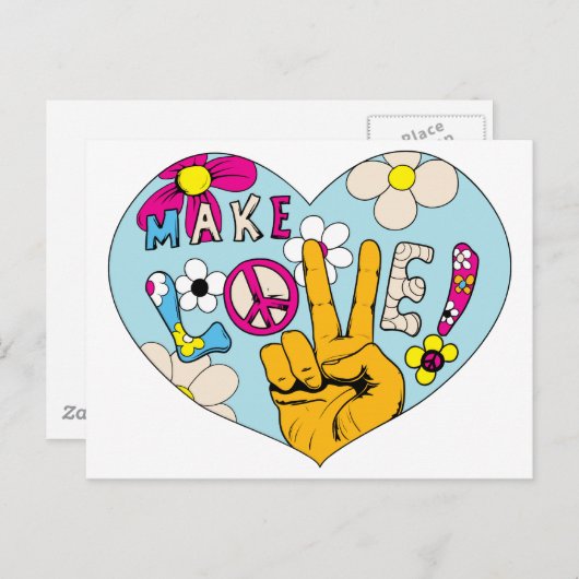 戦争ではなく愛を作る60sヒッピー平和のサイン ポストカード (正面/裏面)