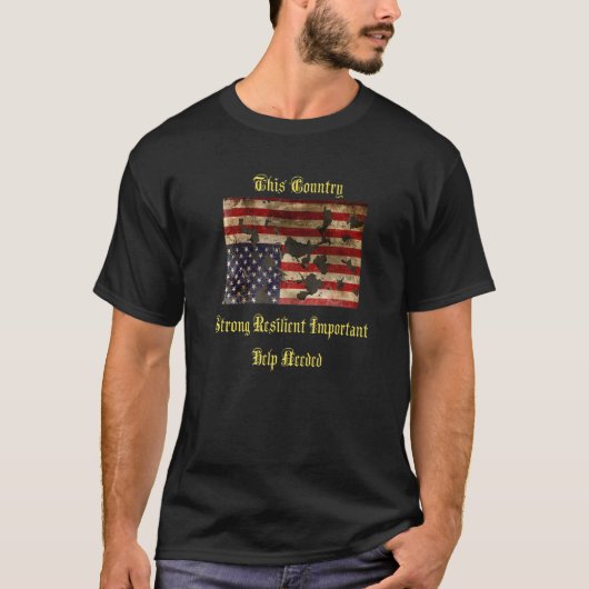 戦争で引き裂かれたアメリカ国旗の苦悩が逆さまに Tシャツ (正面)
