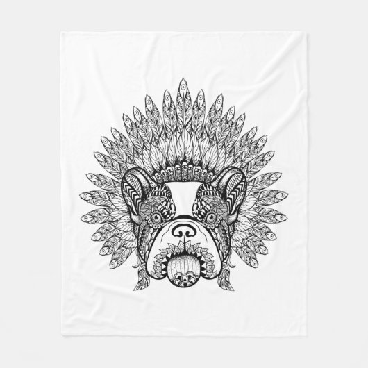 戦争のボンネットの刺激を受けたなフレンチ・ブルドッグ フリースブランケット (正面)