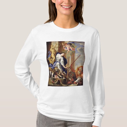 戦争の属性を征服することを蝋布で包みます Tシャツ (正面)