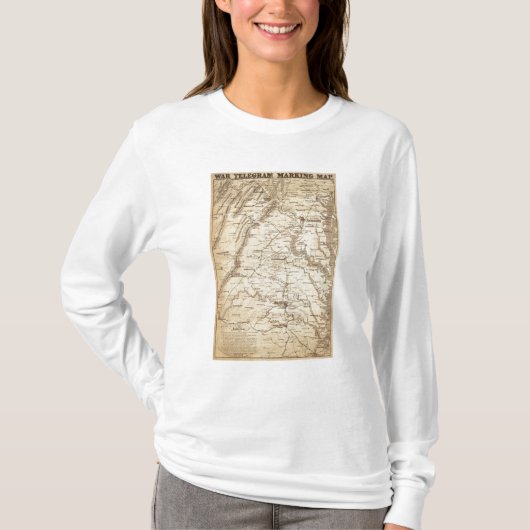 戦争の電報の印の地図 Tシャツ (正面)