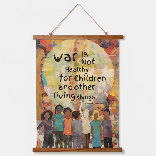 戦争は子どもの引用文には不健全 吊り下げ型タペストリー (正面)