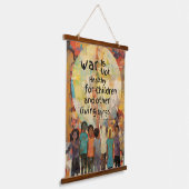 戦争は子どもの引用文には不健全 吊り下げ型タペストリー (傾斜あり)