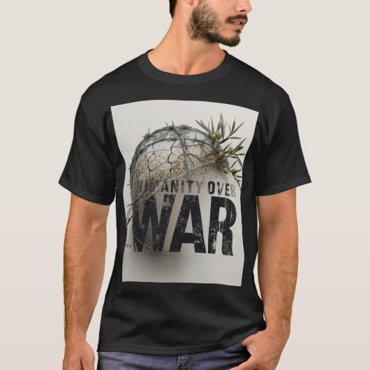 戦争より人道を – 反世界大戦抗議アート誌 Tシャツ (正面)