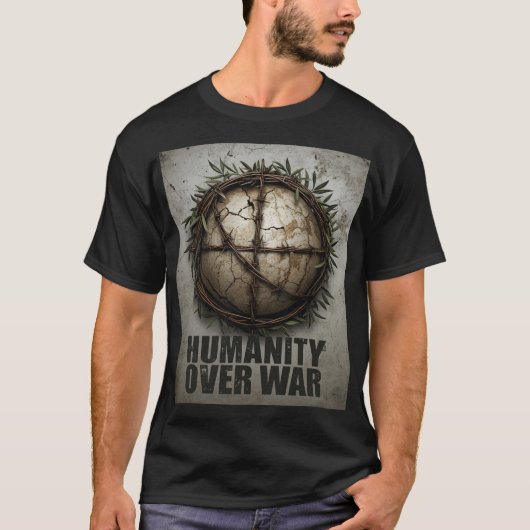 戦争より人道を – 反戦抗議アート詩 Tシャツ (正面)