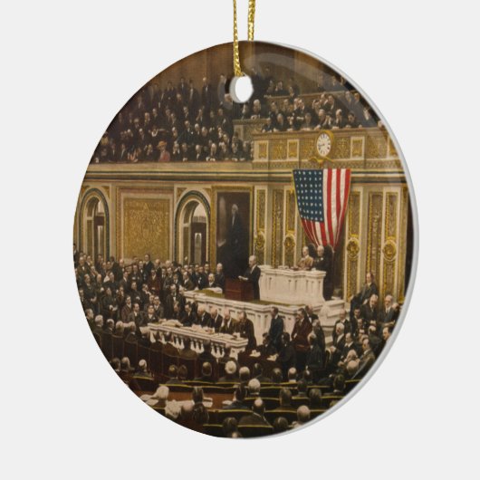 戦争を宣言するために議会に尋ねているウッドロウ・ウィルソン セラミックオーナメント (左)