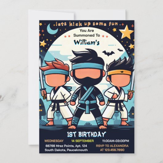 戦争クール戦ボーイムーン忍者戦士1歳の誕生日 招待状 (正面)
