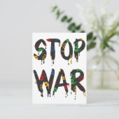 戦争ストップハートハンドプリン祈ト、ウクライナ ポストカード (スタンド正面)