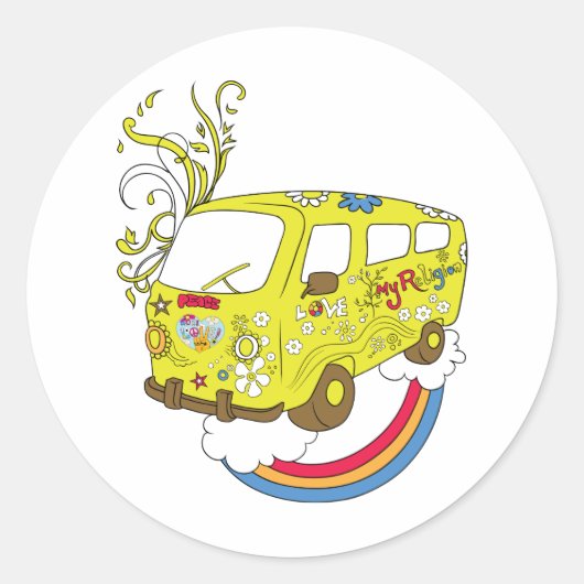 戦争ファンではない愛を作る60sヒッピー平和のサイン ラウンドシール (正面)