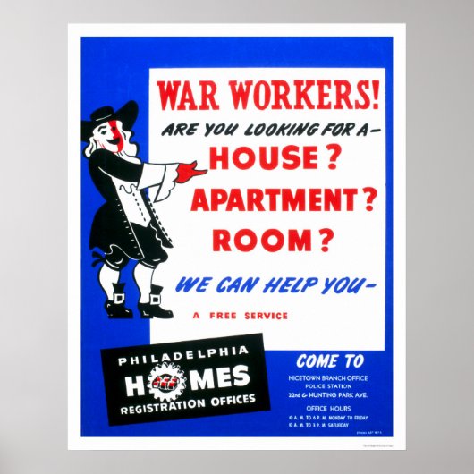 戦争労働者フィラデルフィア1942 WPA ポスター (正面)