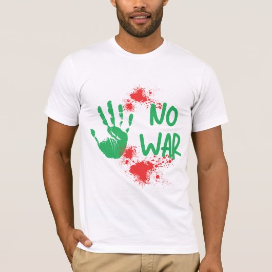 戦争反対 - 反戦デモハンドプリントデザイン Tシャツ (正面)
