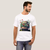 戦争反対:平和のヘルメットフラワーデザイン Tシャツ (正面フル)